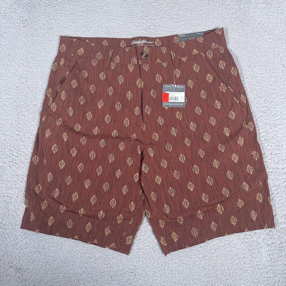 Eddie Bauer Shorts Mens Size 33 Brown Red Print Horizon Guide‎ Travex Hiking New
